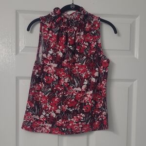 Ann Taylor Vibrant Red and White Floral Top